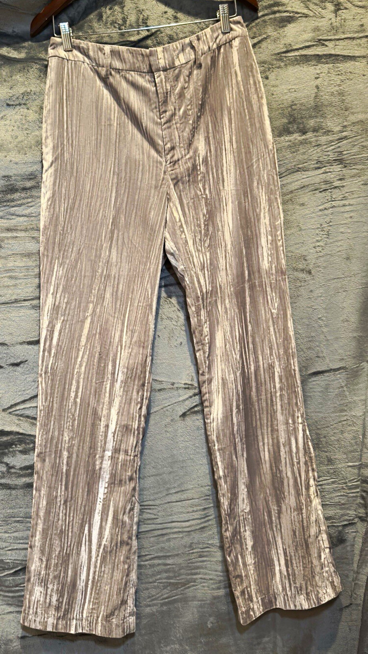 Steve Madden Silver Crushed Velvet High Rise Straight Leg Pants Pockets M